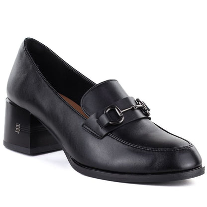 Women's leather lords shoes with heels, black, Vinceza 18116 Vinceza