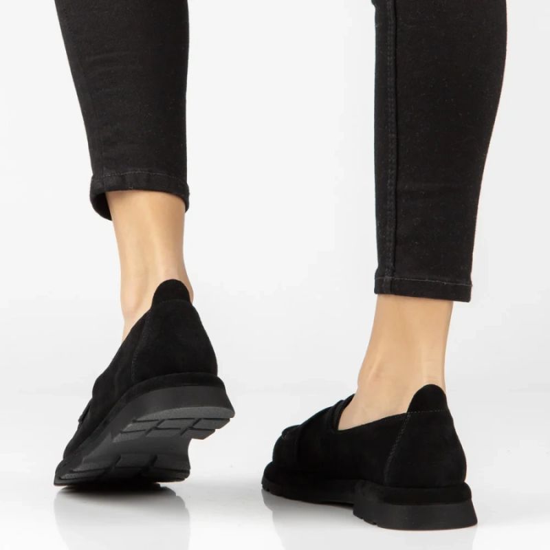 Women's leather moccasins with elastic band, black Filippo DP7947