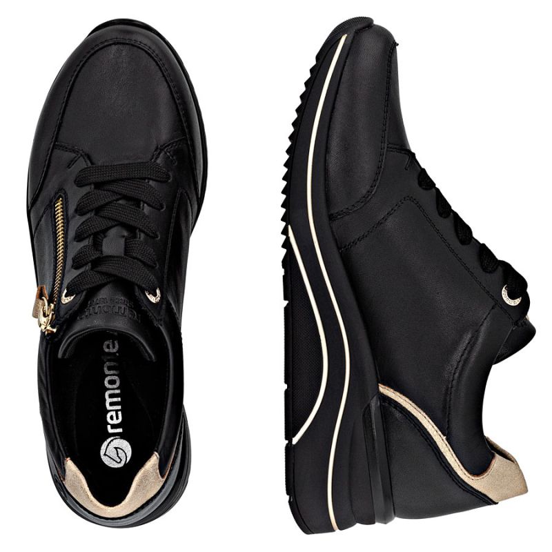 Women's leather wedge sneakers black Remonte Rieker D0T03-03