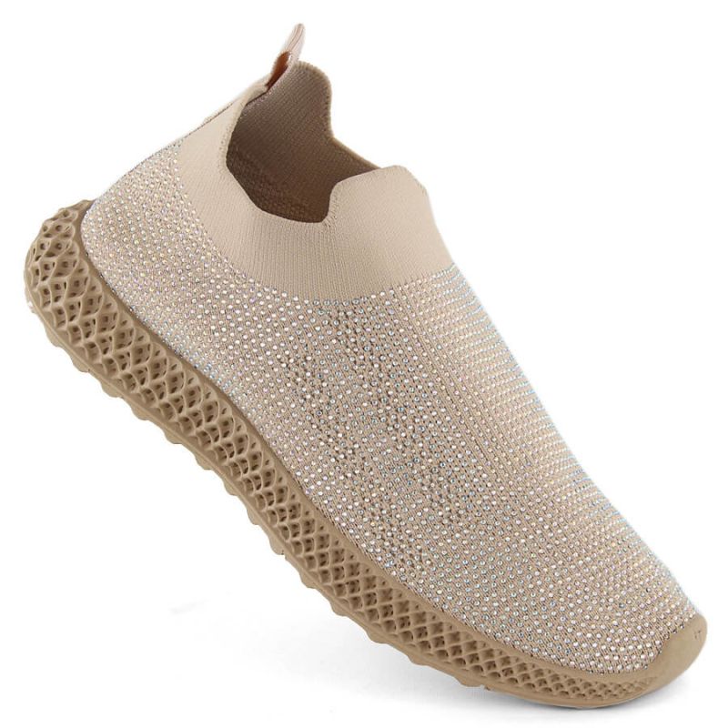 D&A W OLI257A beige slip-on sneakers with rhinestones Footwear/Lifestyle/S.Barski Your Sports Performance