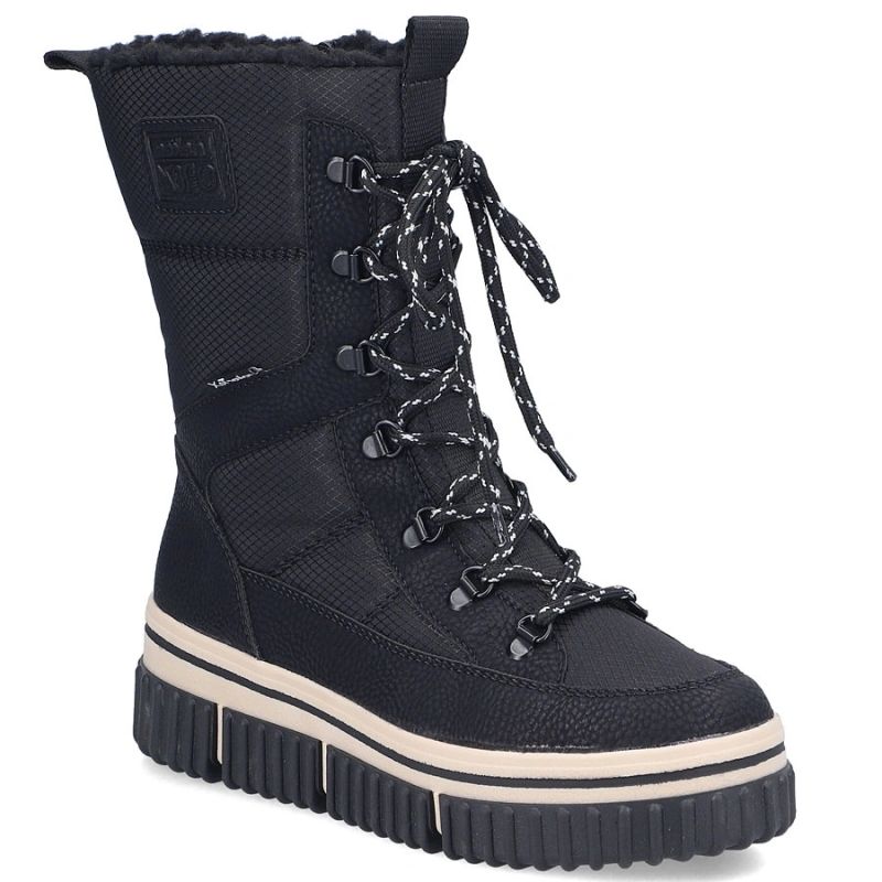 Water-resistant women’s snow boots with thick sole, black, Rieker Y6380-00