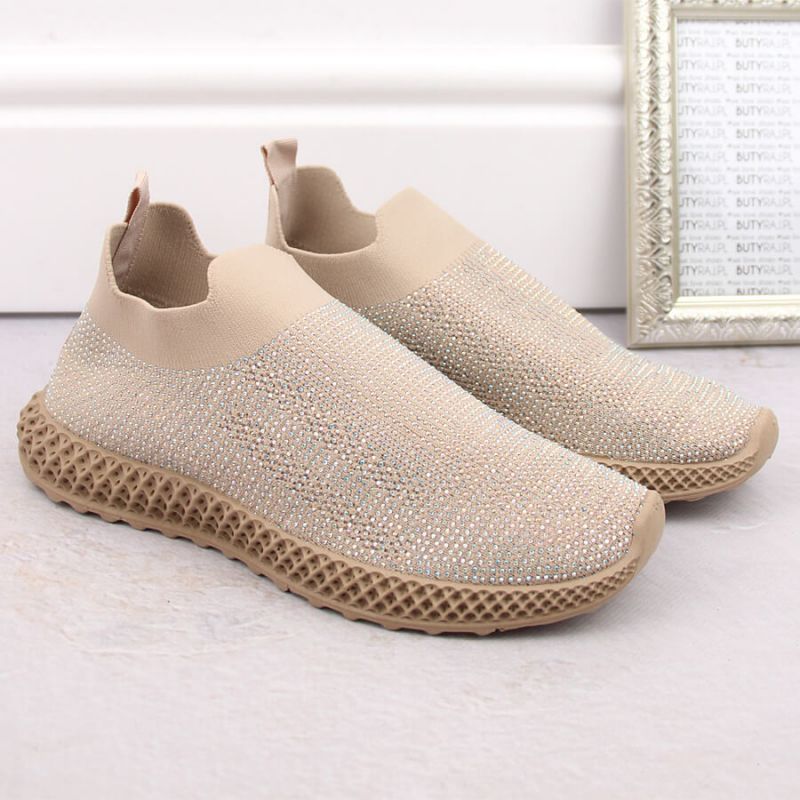 D&A W OLI257A beige slip-on sneakers with rhinestones Footwear/Lifestyle/S.Barski Your Sports Performance