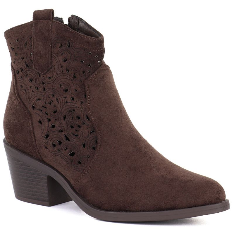 Women's suede ankle boots with openwork heel, brown, S.Barski HY61-8012 To be categorized Your Sports Performance