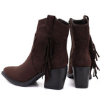Women's insulated cowboy boots with fringes, chocolate M.Daszyński MR2520-1
