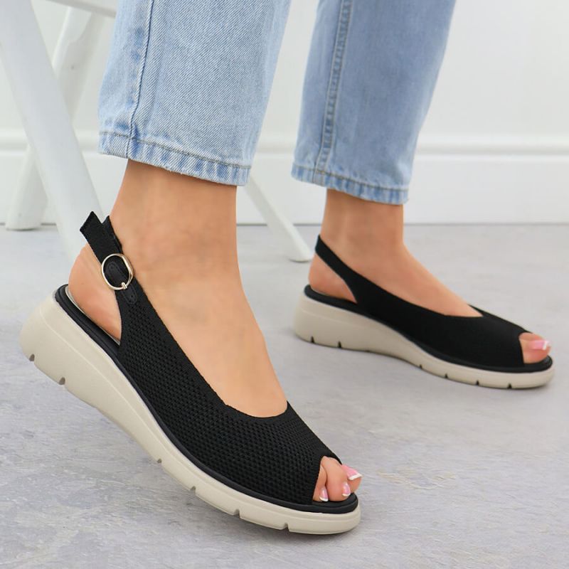 Women's black textile wedge sandals Vinceza 97303 Footwear Your Sports Performance