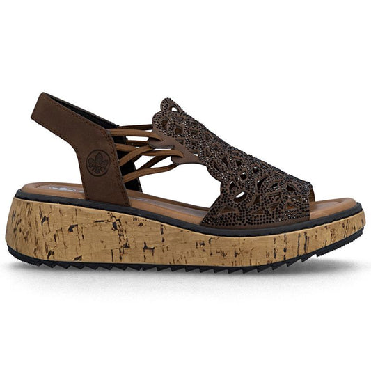 Rieker V1765-24 women's brown wedge sandals Rieker