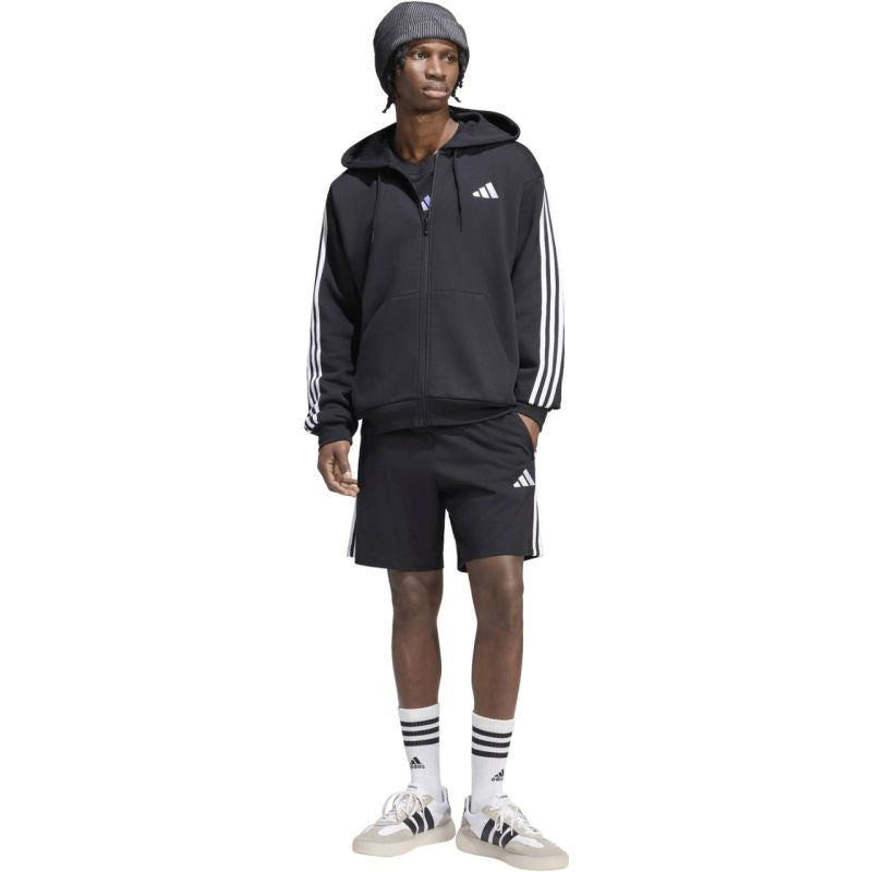 Men's adidas Essentials 3-Stripes Fleece Full-Zip Hoodie Black KY6559