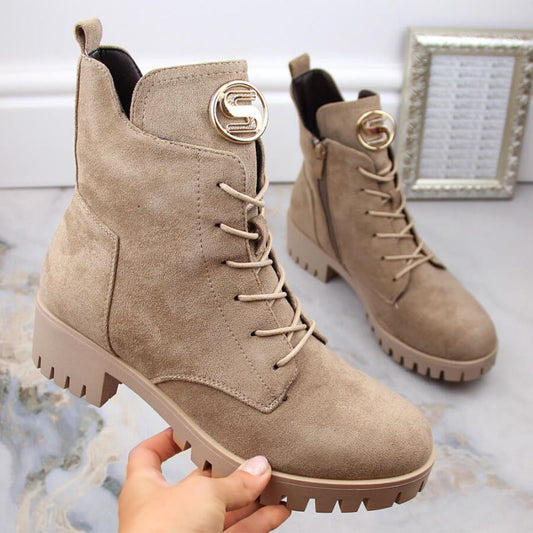 Insulated suede ankle boots with high heel and platform M.Daszyński W SAN22, beige Footwear/Lifestyle/M.Daszyński Your Sports Performance