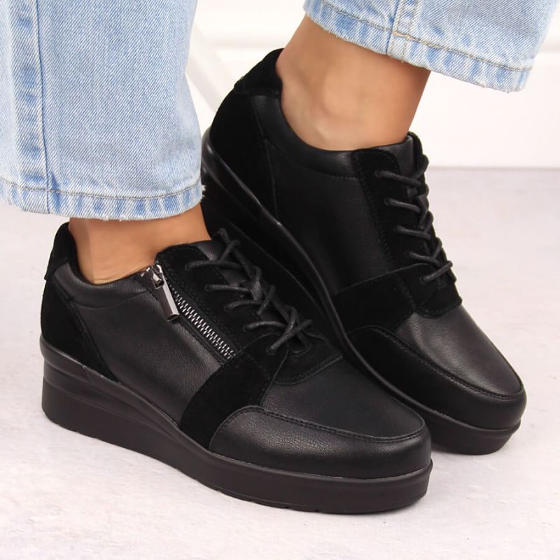 Sergio Leone PB236-S women's leather wedge sneakers, black Footwear Your Sports Performance