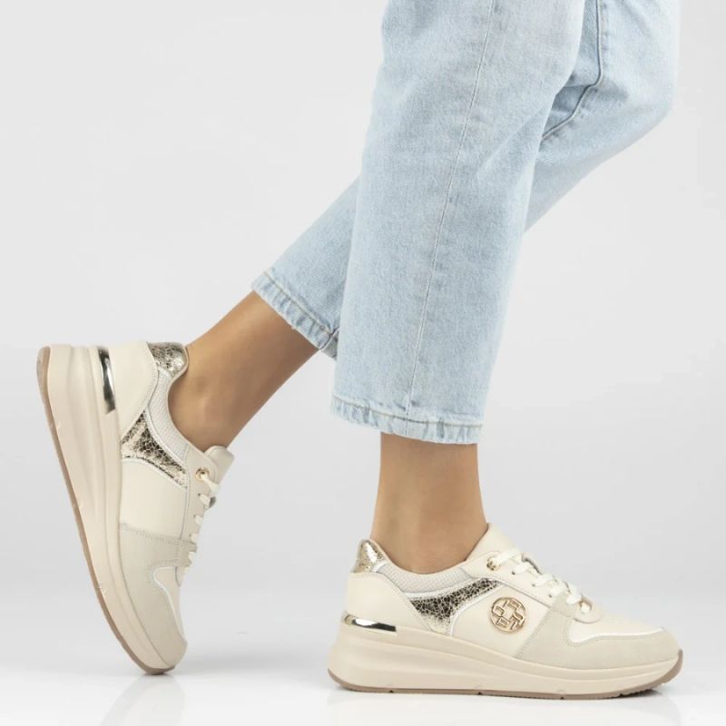 Women's leather shoes, sneakers, beige, Filippo DP7769 Filippo