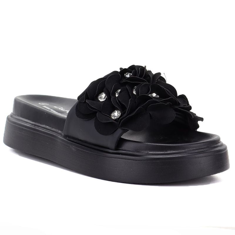 Women's floral platform flip-flops black D&A by S.Barski MR61-9015 D&A