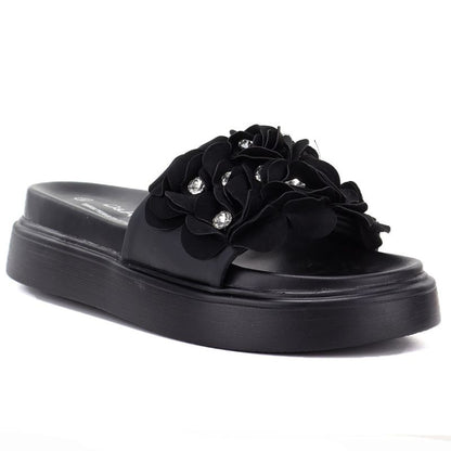 Women's floral platform flip-flops black D&A by S.Barski MR61-9015 D&A