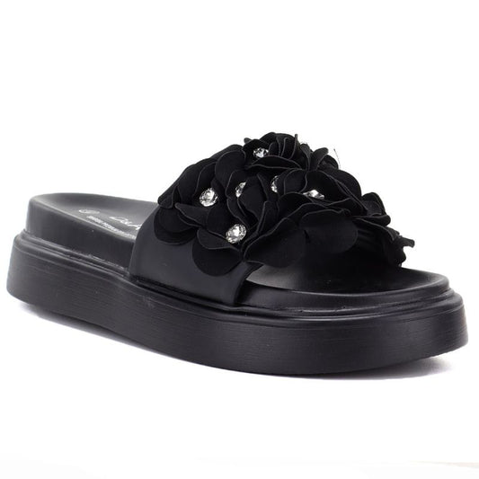 Women's floral platform flip-flops black D&A by S.Barski MR61-9015 D&A