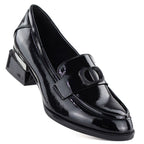 Women's patent leather shoes with a decorative heel, black Vinceza 58638 To be categorized Your Sports Performance