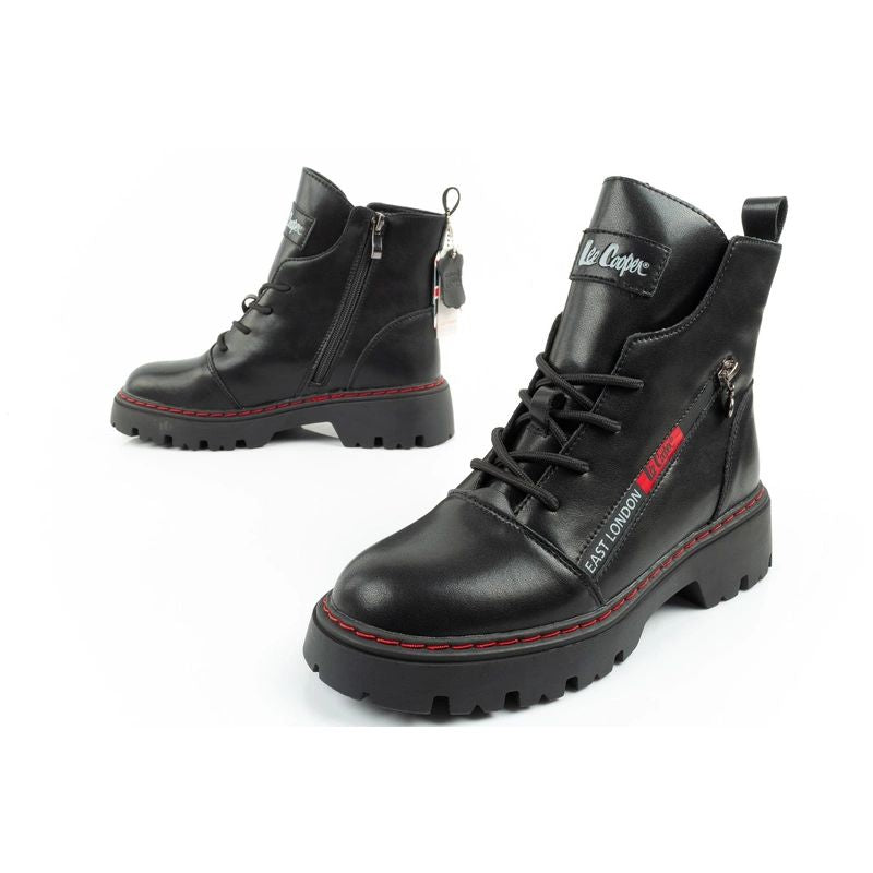 Lee Cooper boots, women's boots, leather boots, black, red, warm Lee Cooper