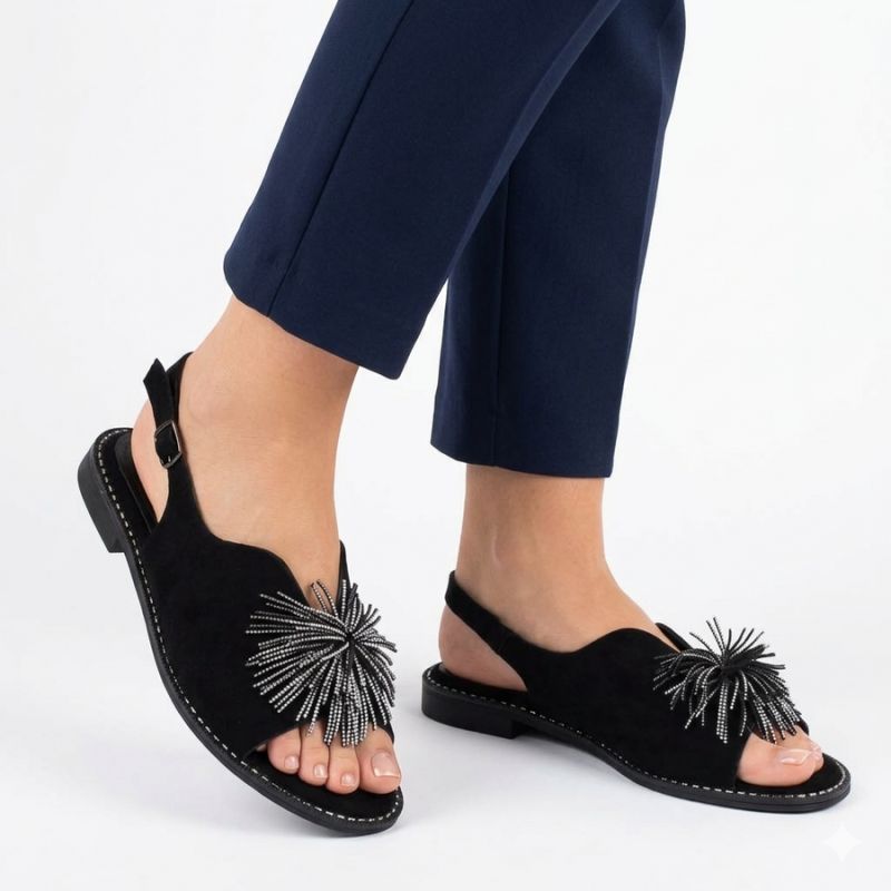 Women's closed-heel sandals with sequins, black Potocki 43349 Potocki