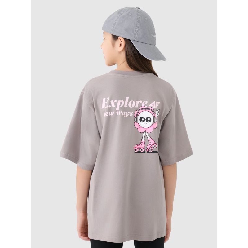 Girls' oversize T-shirt with print 4F 4FJRSS25TTSHF2586-83S *Kategoria tymczasowa Your Sports Performance
