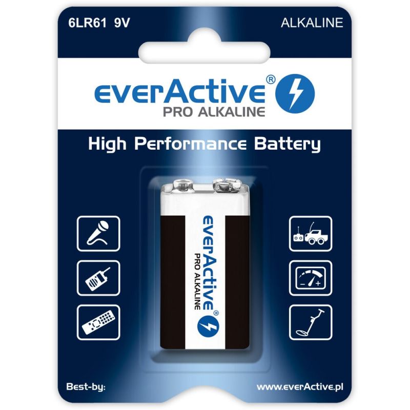 EVERACTIVE ALKALINE BATTERY 6LR61 9V - BLISTER (1 PC) EV6LR61-PRO Baterie, akumulatorki i ładowarki/Baterie Your Sports Performance