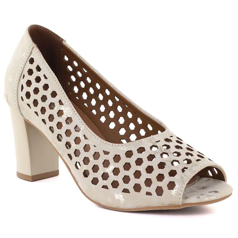 Beige open toe pumps with openwork heel, Jezzi ASA283-7 To be categorized Your Sports Performance