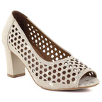 Beige open toe pumps with openwork heel, Jezzi ASA283-7 To be categorized Your Sports Performance