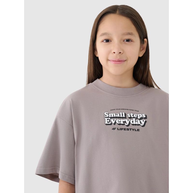 Girls' oversize printed crop top 4F 4FJRSS25TTSHF2587-83S *Kategoria tymczasowa Your Sports Performance