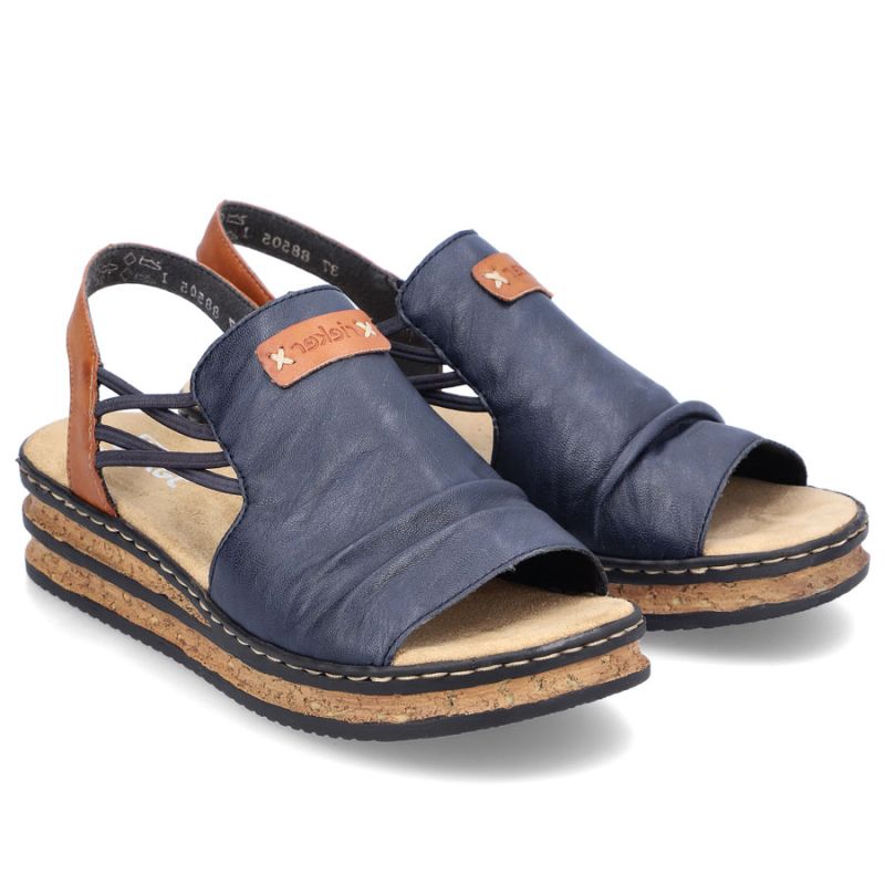 Comfortable women's wedge sandals, blue Rieker 62962-14 Rieker