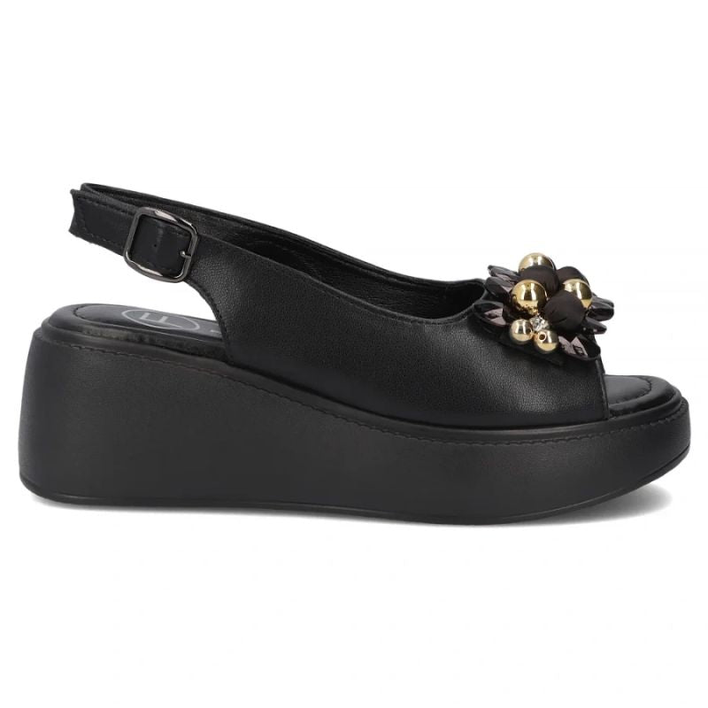 Women's leather wedge sandals, black, Filippo DS7577