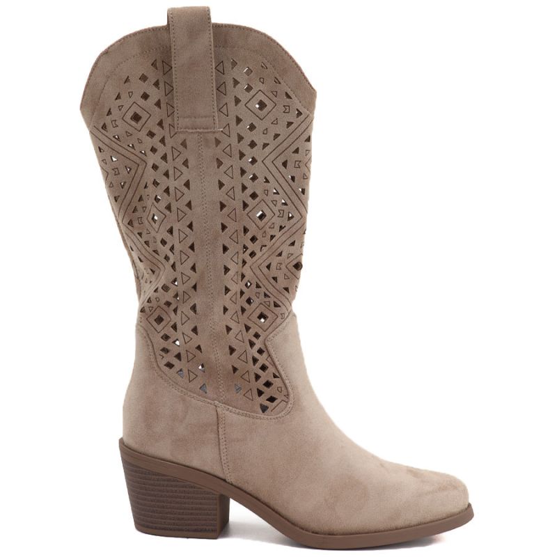 Women's openwork cowboy boots beige S.Barski HY62-8126