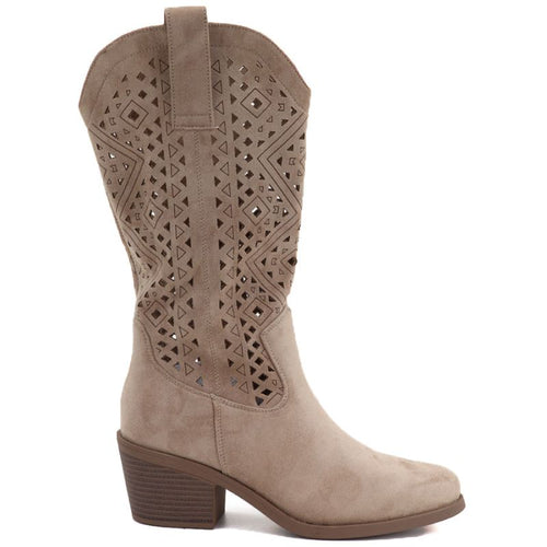 Women's openwork cowboy boots beige S.Barski HY62-8126