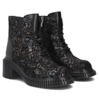 Women's leather ankle boots with a floral pattern, black Filippo DBT8072/26