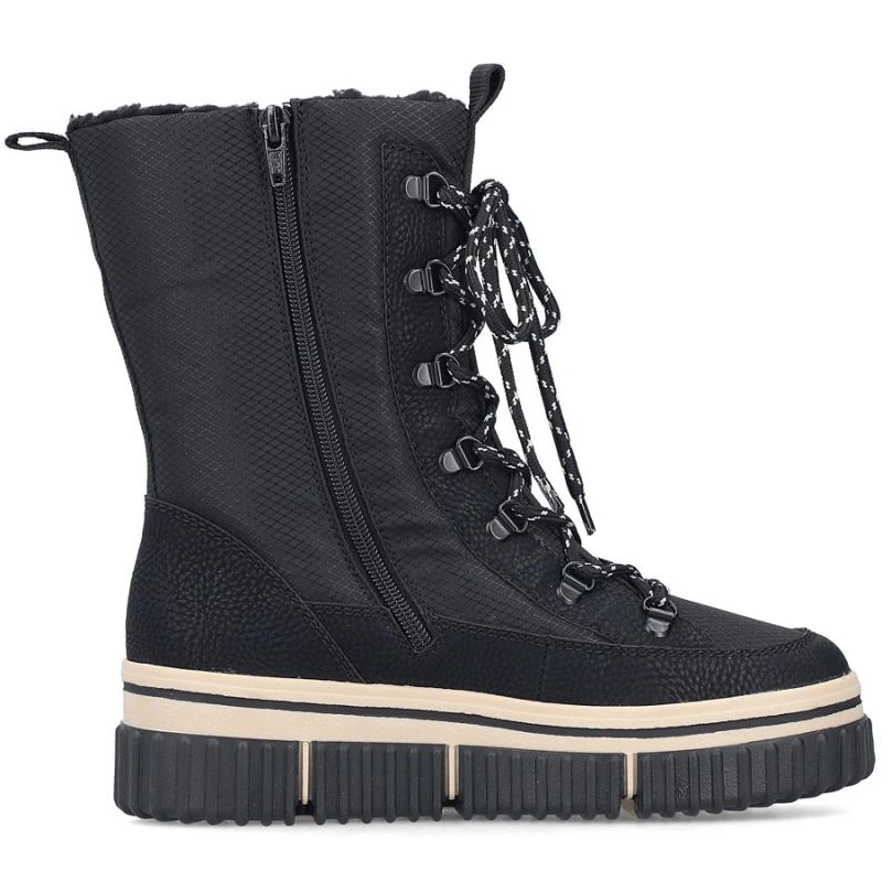Water-resistant women’s snow boots with thick sole, black, Rieker Y6380-00