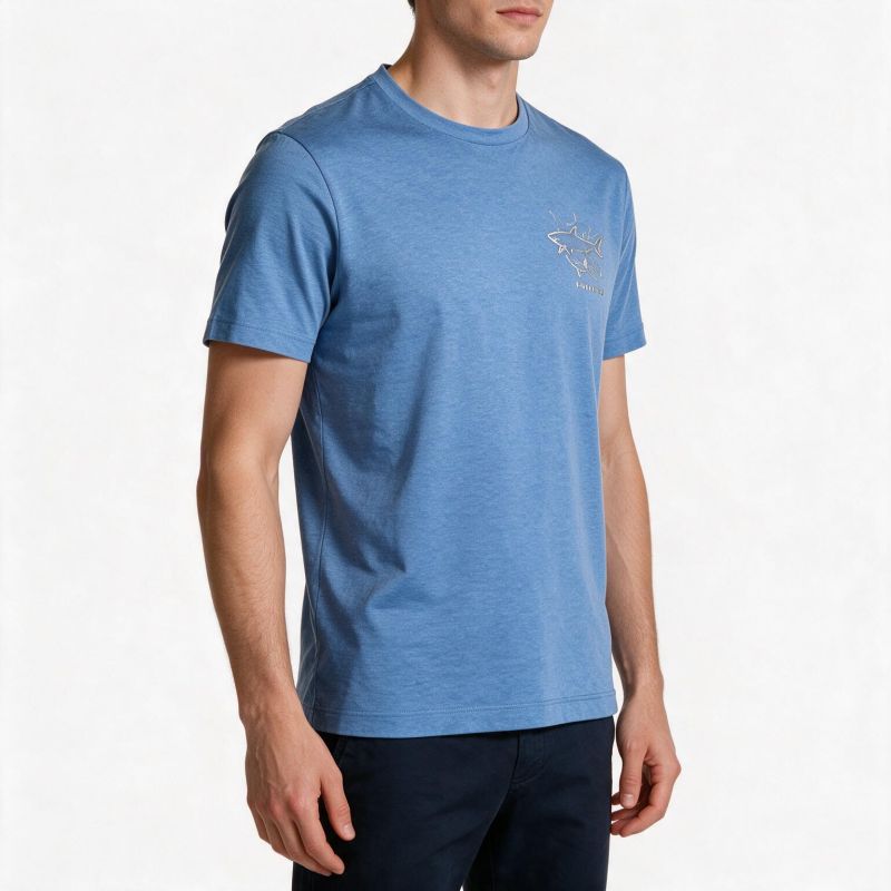 Paul&Shark Men's Cotton T-shirt Medium Denim 26411035-337 - Classic Cut, Soft Cotton