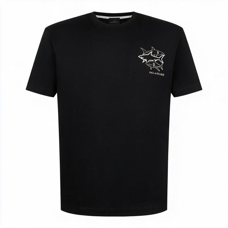 Paul&Shark men's cotton T-shirt, black - model 26411035-11, classic cut, high-quality cotton