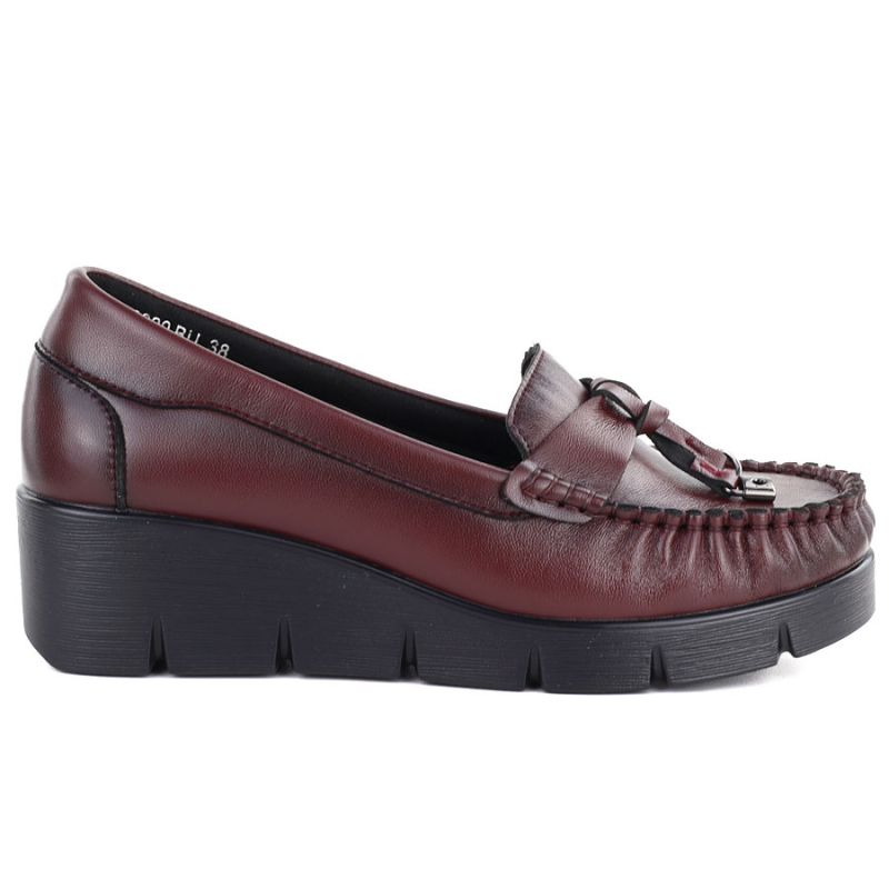 Vinceza 39990 Burgundy Leather Wedge Moccasins Vinceza