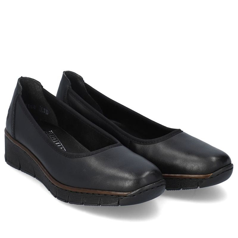 Rieker 53755-00 women's leather wedge shoes, comfortable black