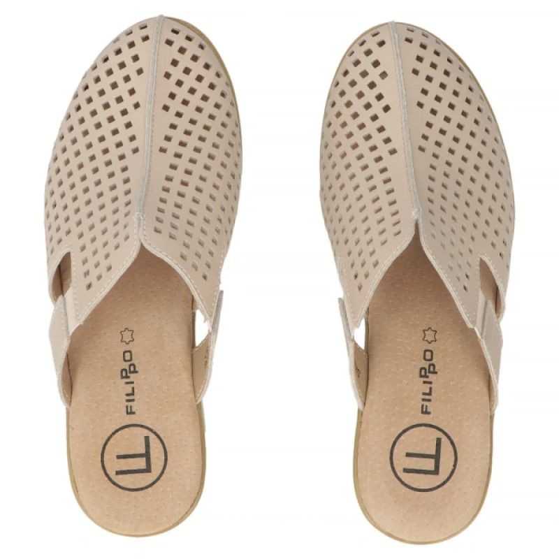 Leather wedge sandals with closed heel, beige, Filippo DK6818