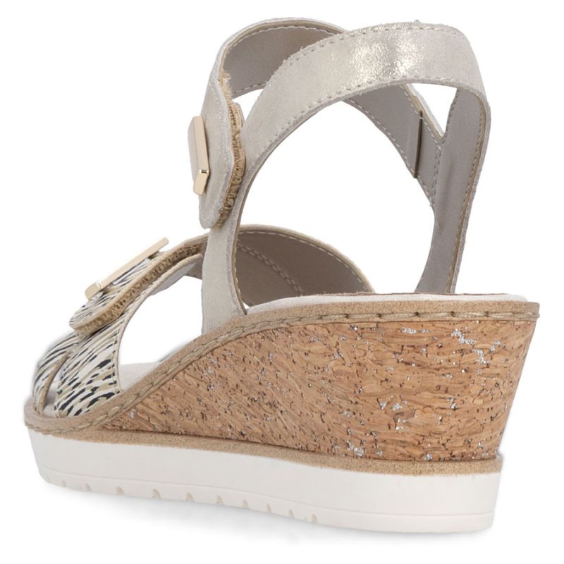 Women's gold leather wedge sandals Remonte by Rieker R6266-90 Rieker