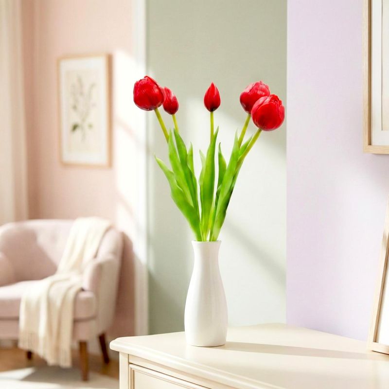 BOUQUET OF 5 RED PEONY TULIPS 39 CM LIFE-LIKE SPRING DECORATION Home and Garden/Equipment Your Sports Performance