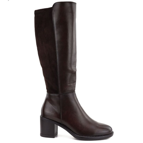 Women's high-heeled stretch boots, brown, Vinceza 58652