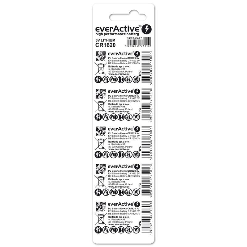 EVERACTIVE CR1620 LITHIUM BATTERY BLISTER 5 PCS CR16205BL Baterie, akumulatorki i ładowarki/Baterie Your Sports Performance