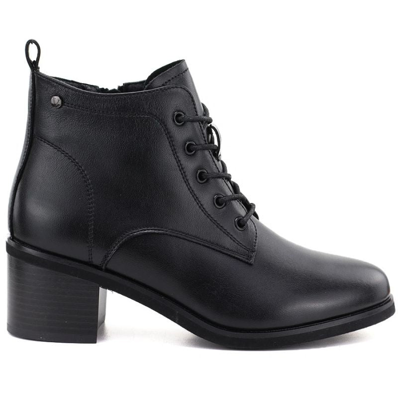 Women's leather lace-up high-heeled ankle boots, black, Vinceza EN27-133107