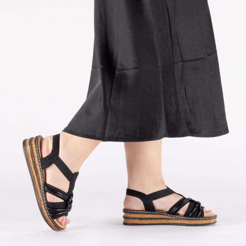 Women's black elastic strap sandals Rieker 62969-00 Rieker