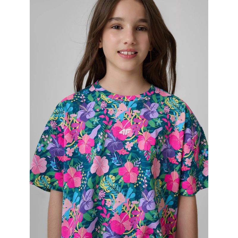 Girls' boxy T-shirt with print 4F 4FJRAW26TTSHF4243-90A