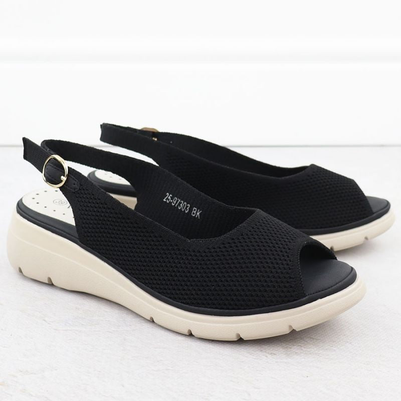 Women's black textile wedge sandals Vinceza 97303 Footwear Your Sports Performance