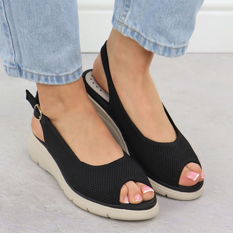 Women's black textile wedge sandals Vinceza 97303 Footwear Your Sports Performance