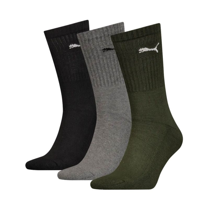 Puma Crew Socks 3 Pairs Black, Gray, Green 880355 28