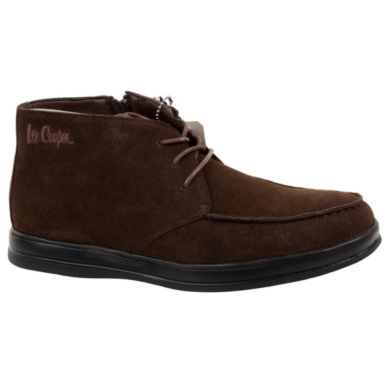 Lee Cooper men's elegant brown leather ankle boots with zipper