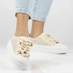 Women's mesh sneakers on the platform, beige, Filippo DTN7855 Filippo