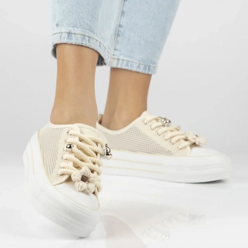 Women's mesh sneakers on the platform, beige, Filippo DTN7855 Filippo