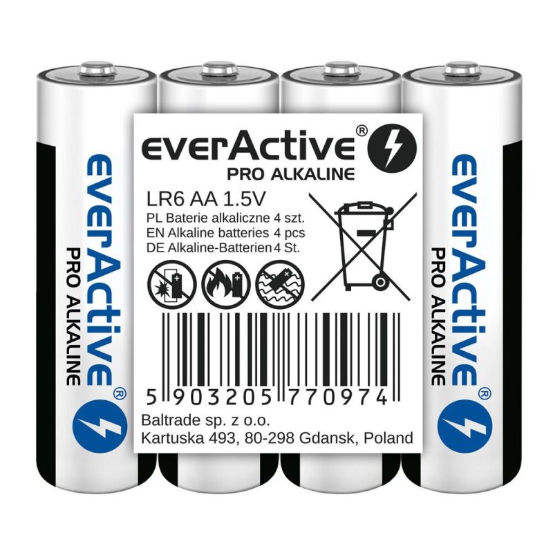 EVERACTIVE PRO ALKALINE BATTERIES AA, LR6, SHRINK 4 PCS, 1250 mAh, HIGH PERFORMANCE, LR6PRO4T Baterie, akumulatorki i ładowarki/Baterie Your Sports Performance